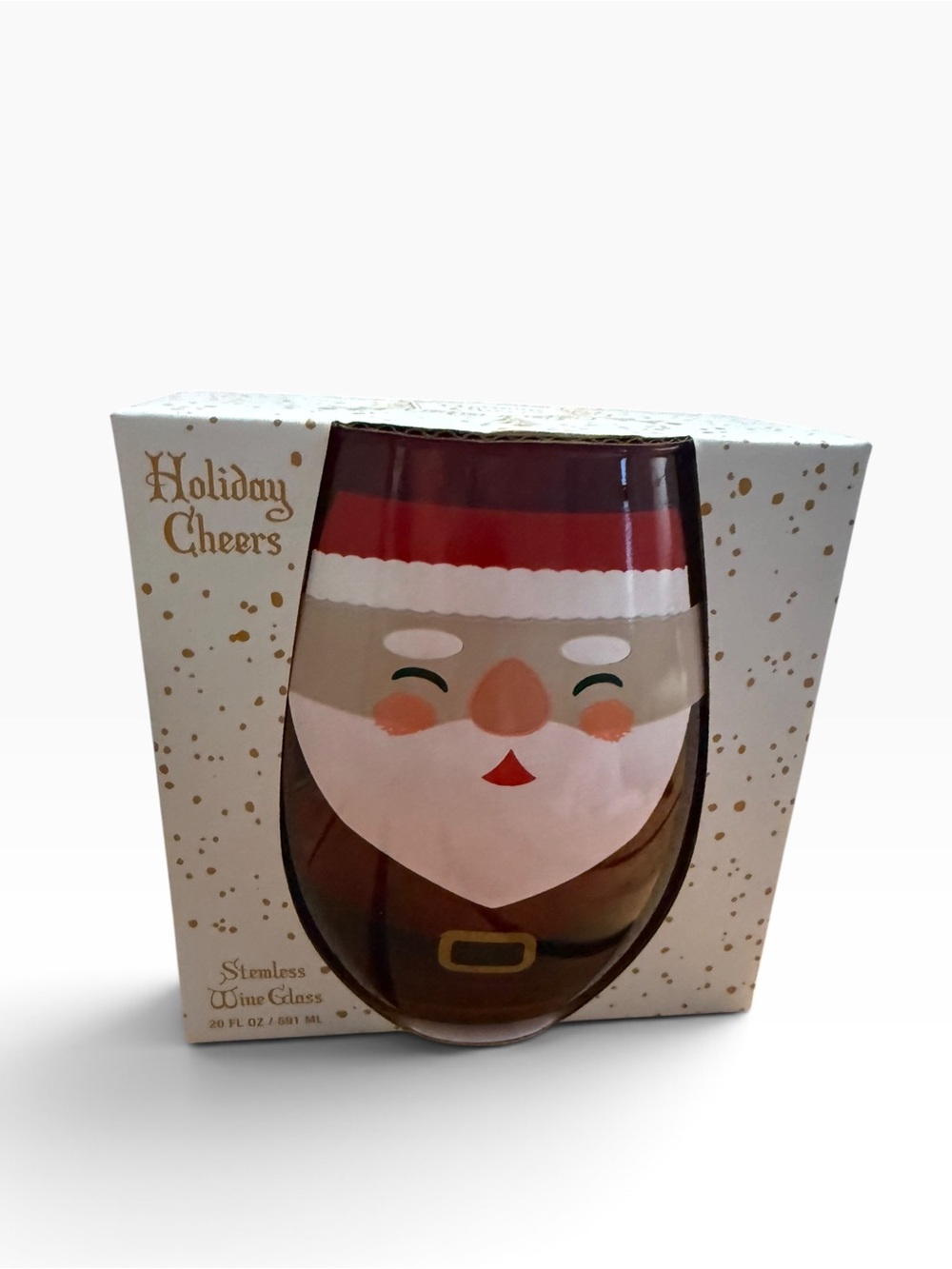 Home Essentials Santa Christmas Stemless Wine Glass 20 Oz NIB